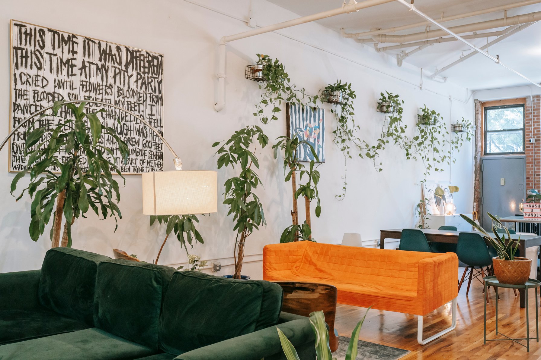 Living room interior with furniture and plants at home